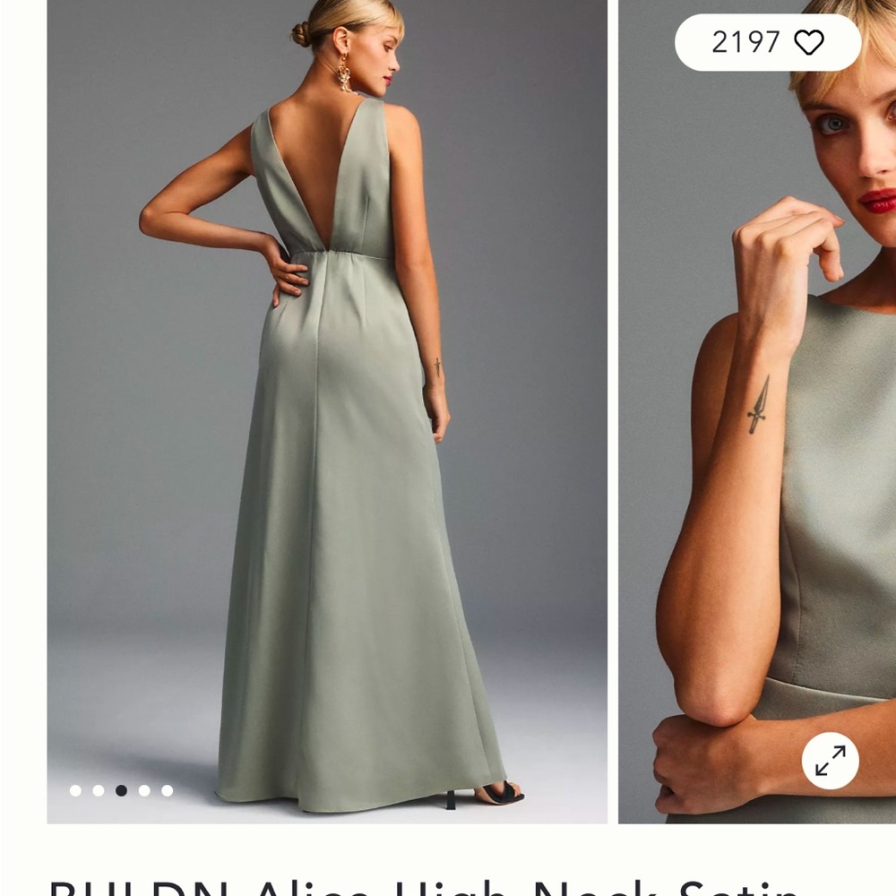 BHLDN Sage Green Satin Gown